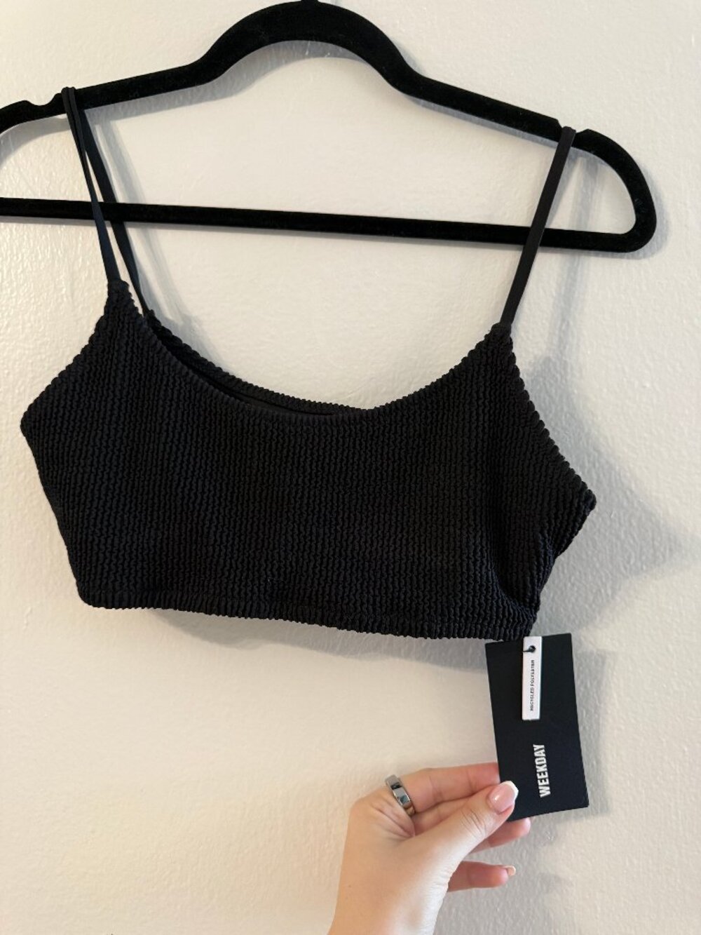 Asos WEEEKDAY Bikini Top Ribbed stretchy size M Medium NWT Black